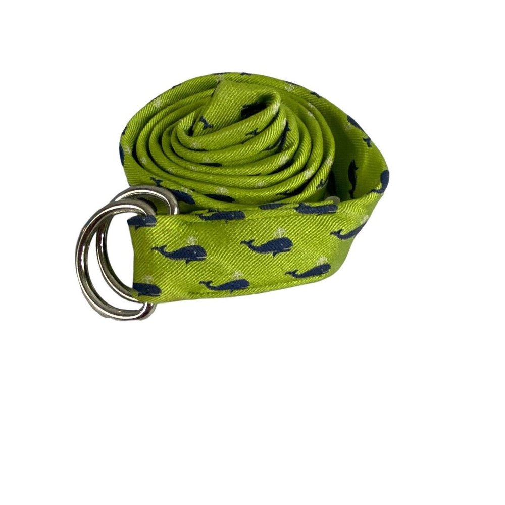 JCrew 100% Silk Ribbon Belt Silver D Ring Hardware Size Medium Large Whale